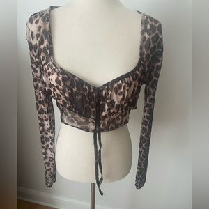 Mesh leopard print crop top